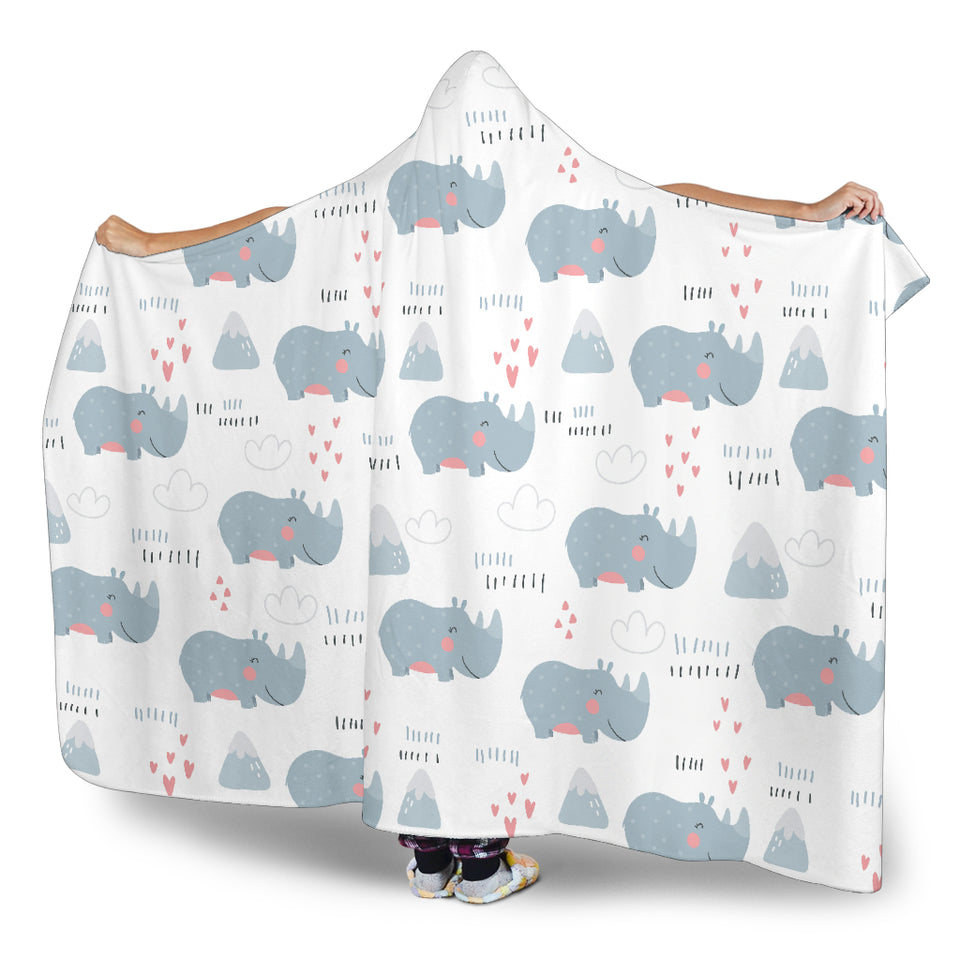 Cute Rhino Heart Pattern Hooded Blanket