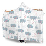 Cute Rhino Heart Pattern Hooded Blanket