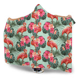 Beautiful Flamingo Tropical Palm Leaves Hibiscus Pateern Background Hooded Blanket