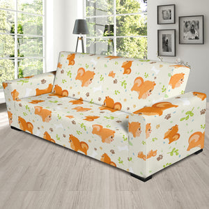 Cute Brown Pomeranian Paw Leave Bone Pattern Sofa Slipcover