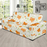 Cute Brown Pomeranian Paw Leave Bone Pattern Sofa Slipcover