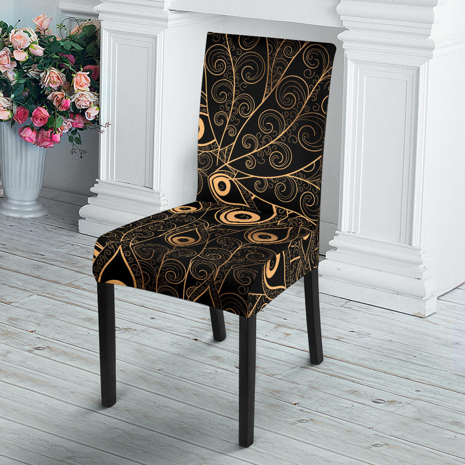 Gold Peacock Feather Pattern Dining Chair Slipcover