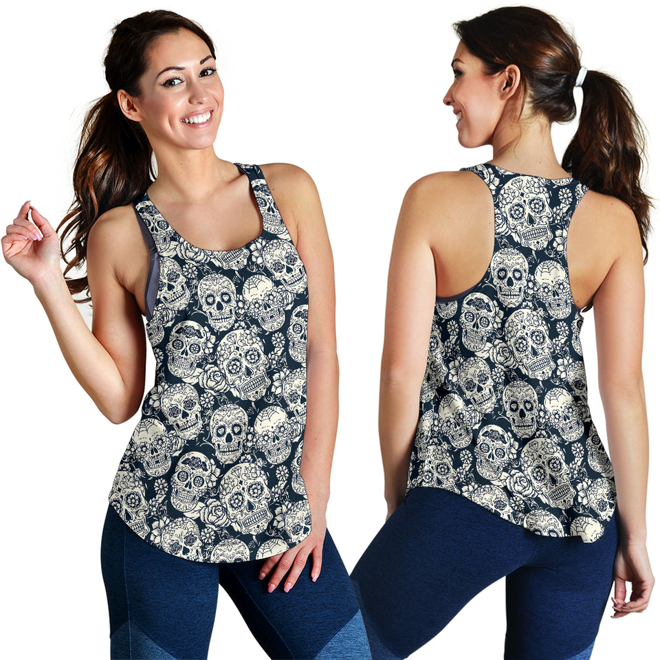 Sugar skull black white pattern Women Racerback Tank Top