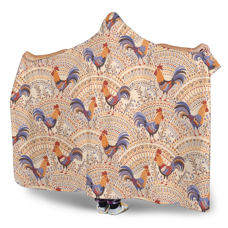 Cute Rooster Chicken Cock Floral Ornament Background Hooded Blanket