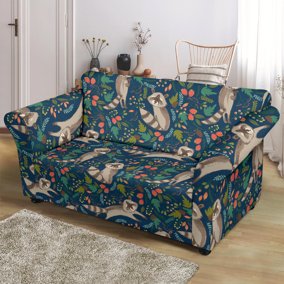 Raccoon Tropical Leaves Pattern Loveseat Couch Slipcover