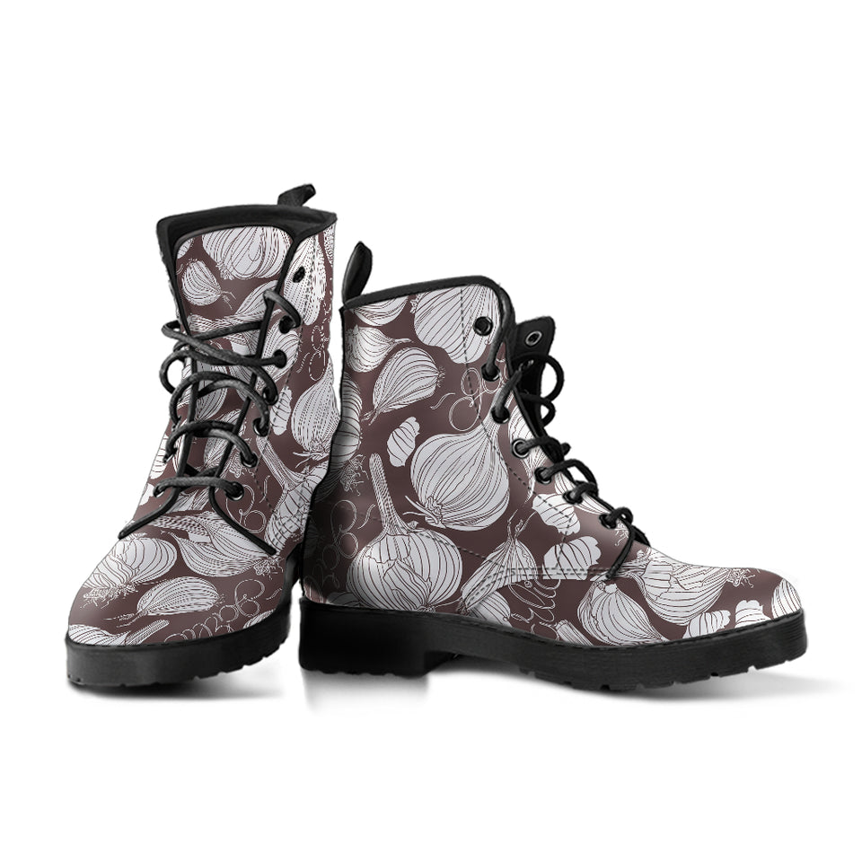 Garlic Bulb Dark Background Leather Boots