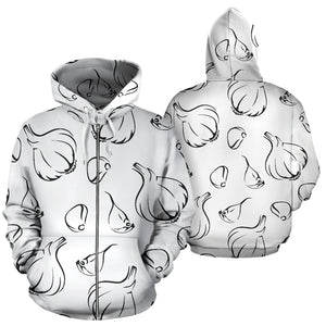 Garlic Pattern Black White Zip Up Hoodie