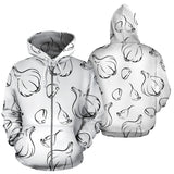 Garlic Pattern Black White Zip Up Hoodie