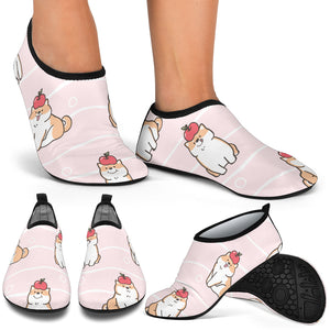 Cute Shiba Inu Dog Apple Pattern Aqua Shoes