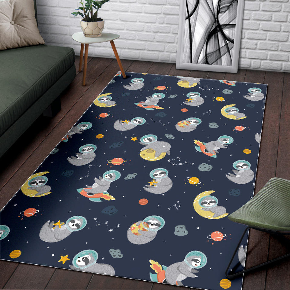 Cute Sloth Astronaut Star Planet Rocket Pattern Area Rug