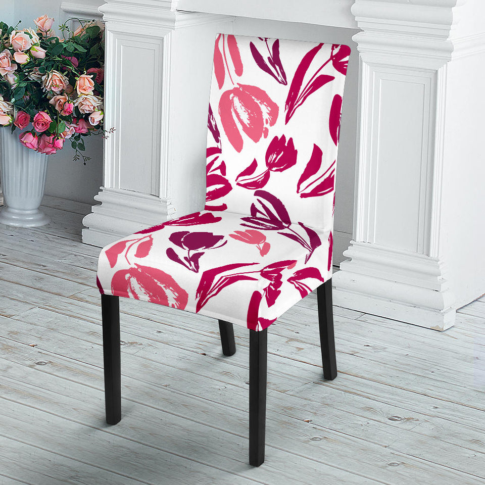 Pink Sketch Tulip Pattern Dining Chair Slipcover