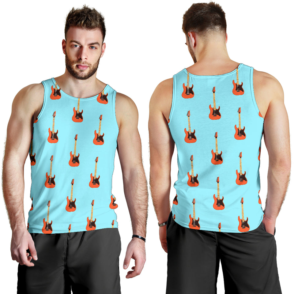 electric guitar pattern light blue background Men Tank Top