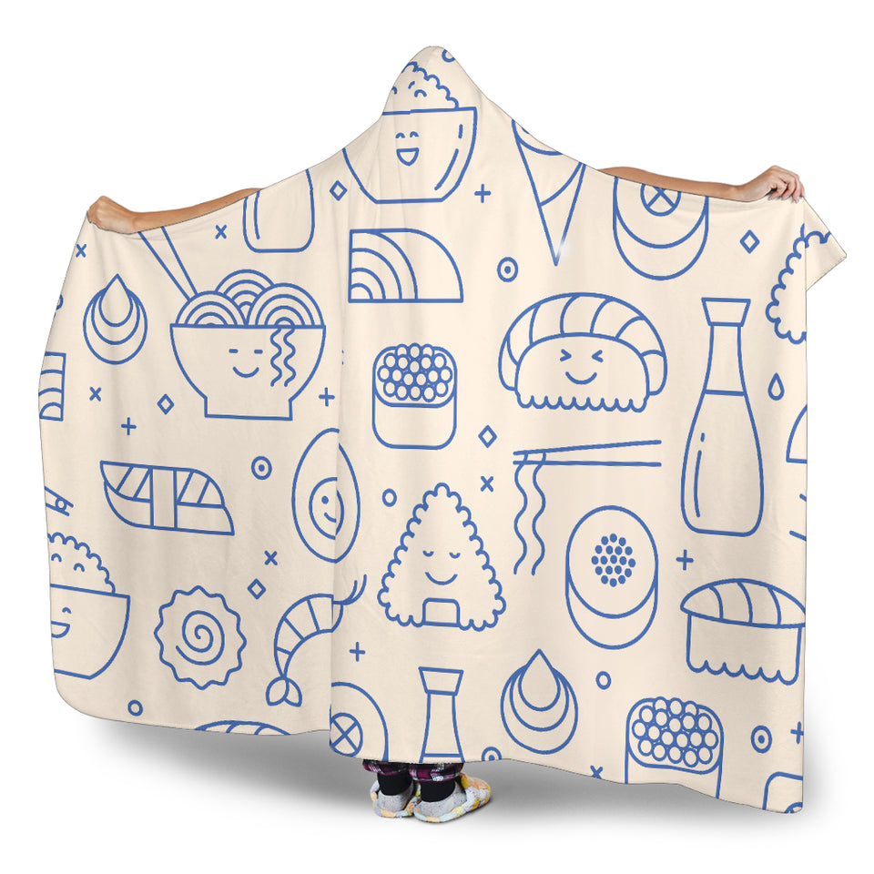 Cute Sushi Icon Pattern Hooded Blanket