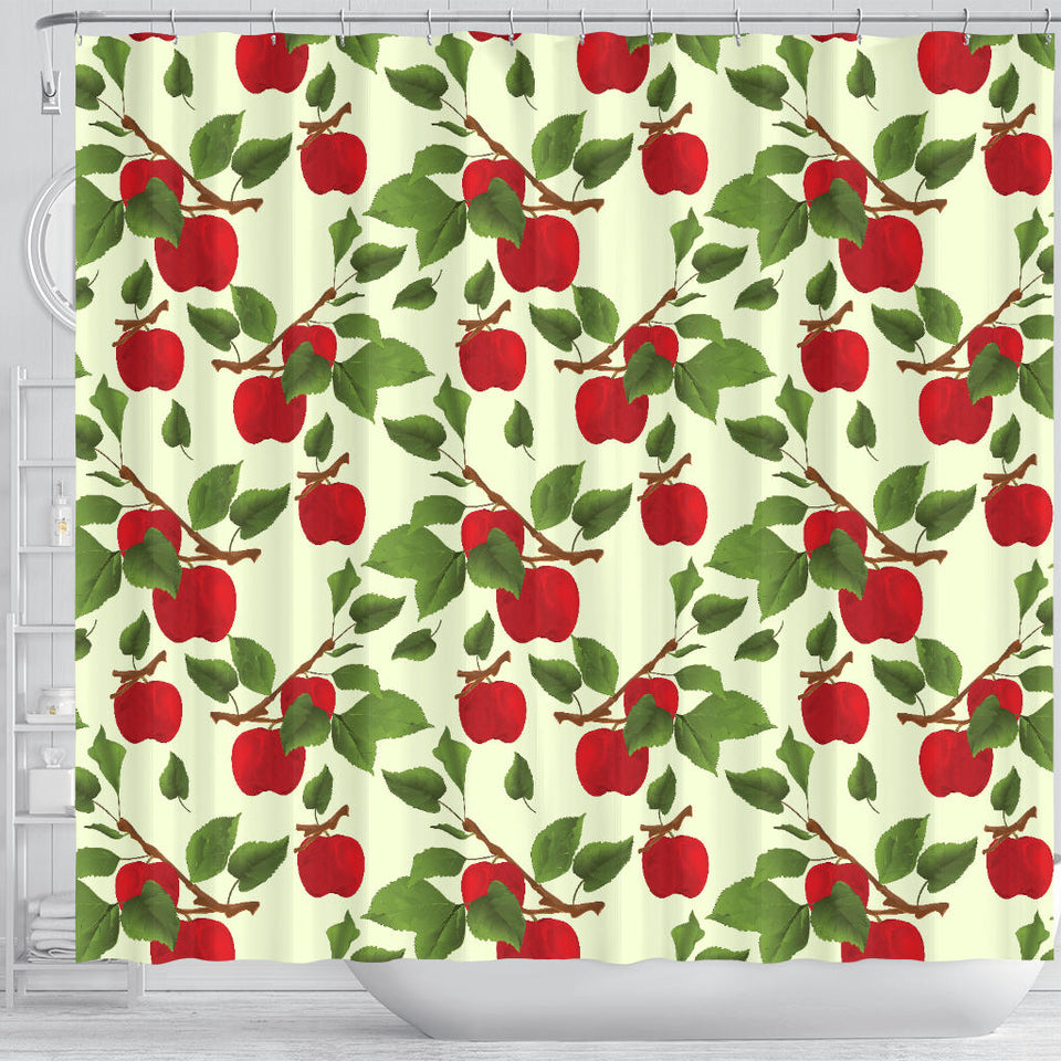 Red Apples Leaves Pattern Shower Curtain Fulfilled In US