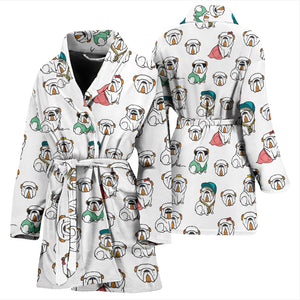 English Bulldog Pattern Print Design 03 Women's Bathrobe