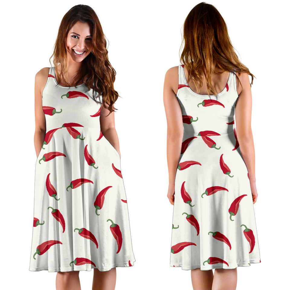 Chili Peppers Pattern Sleeveless Midi Dress