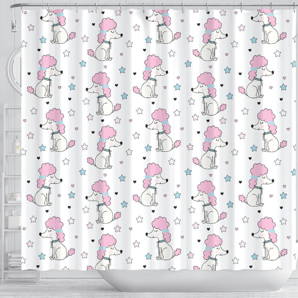 Cute Poodle Dog Star Pattern Shower Curtain Fulfilled In US