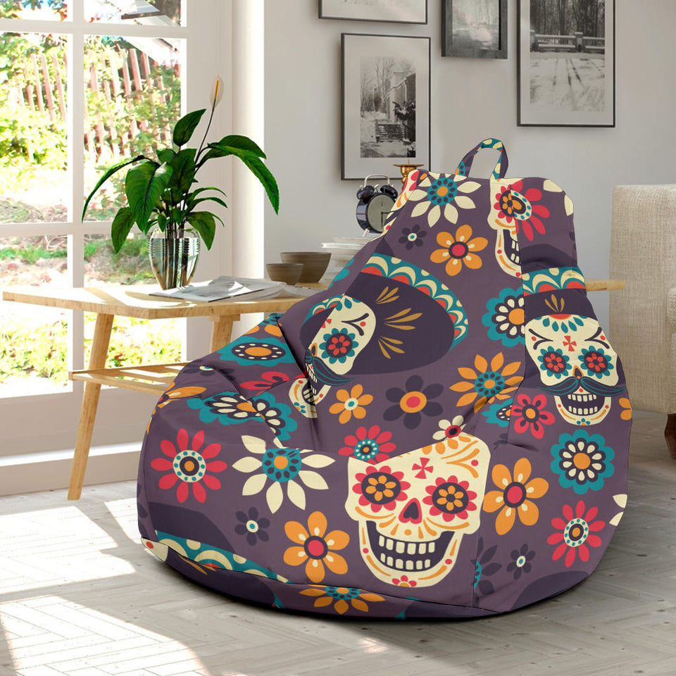 Sugar Skulls Flower Maxican Pattern Bean Bag Cover
