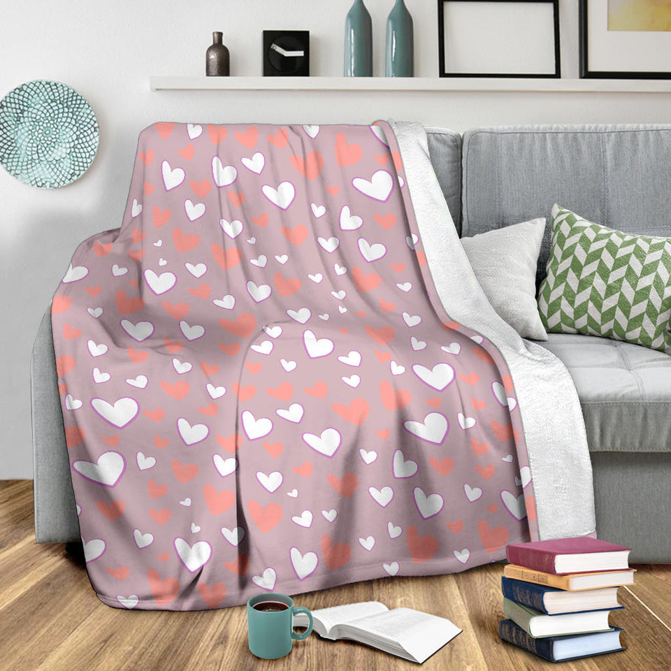 Coral White Heart Pattern Premium Blanket