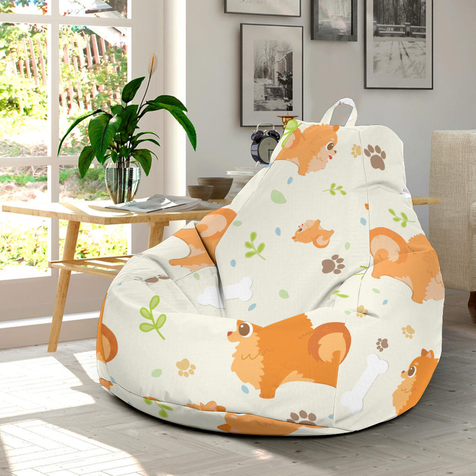 Cute Brown Pomeranian Paw Leave Bone Pattern Bean Bag Cover