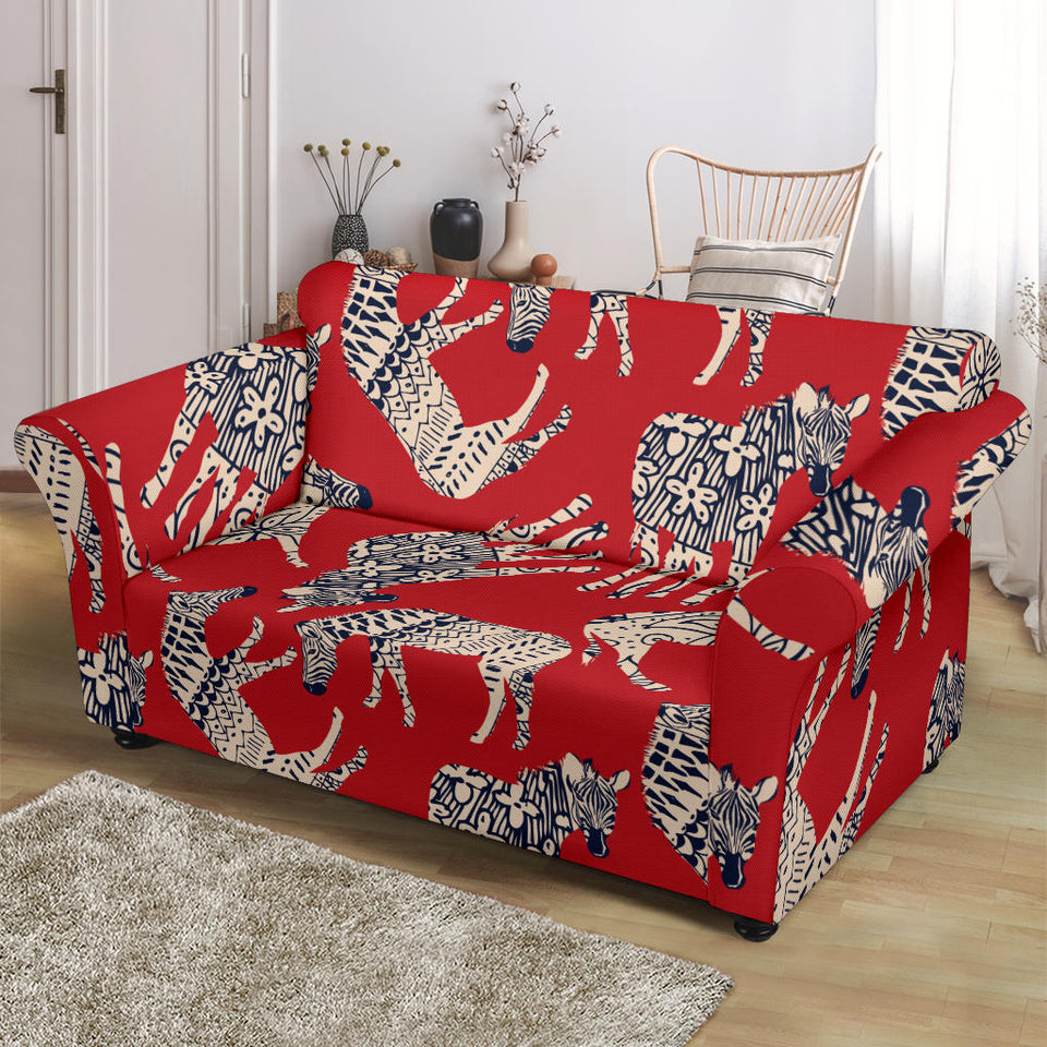 Zebra Abstract Red Background Loveseat Couch Slipcover