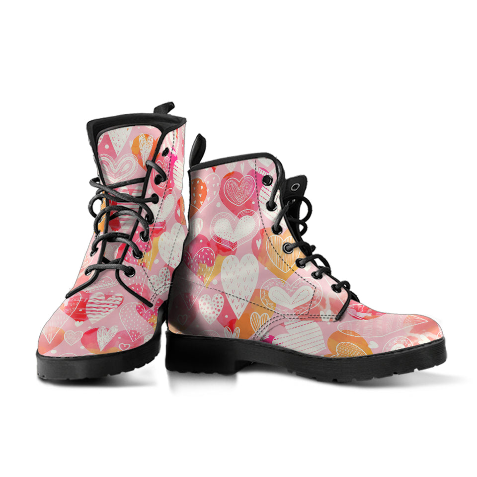 Hand Drawn Heart Design Pattern Leather Boots