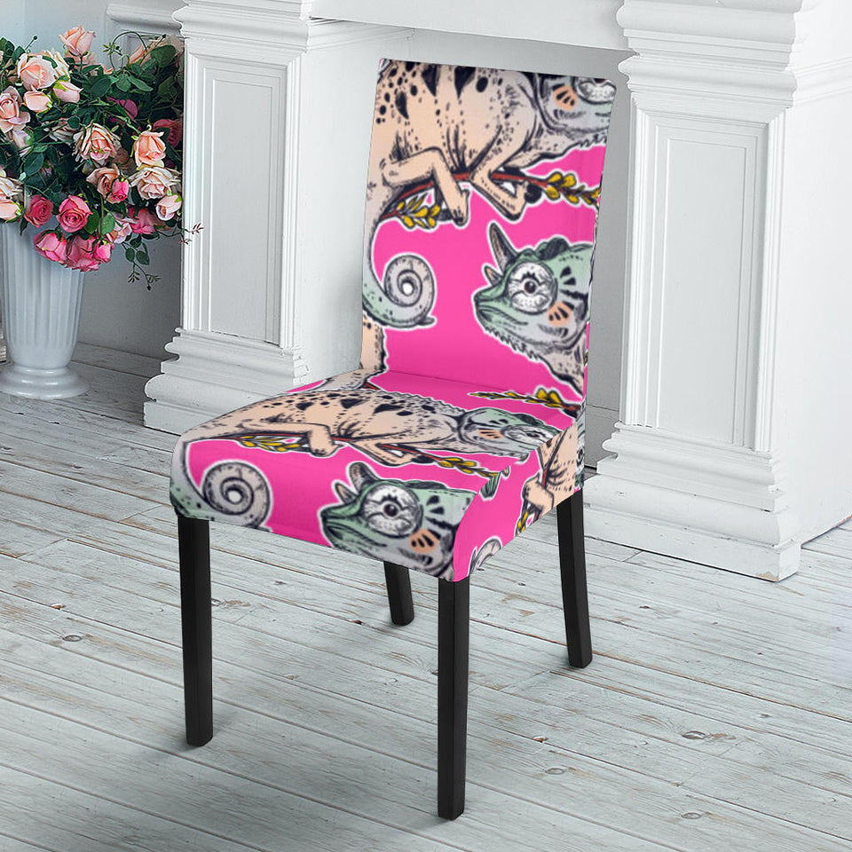 Chameleon Lizard Pattern Pink Background Dining Chair Slipcover