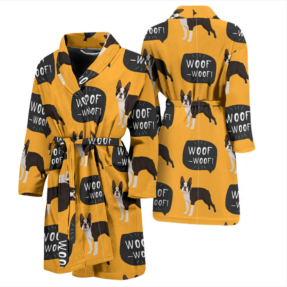 Boston Terrier Design Pattern Men'S Bathrobe