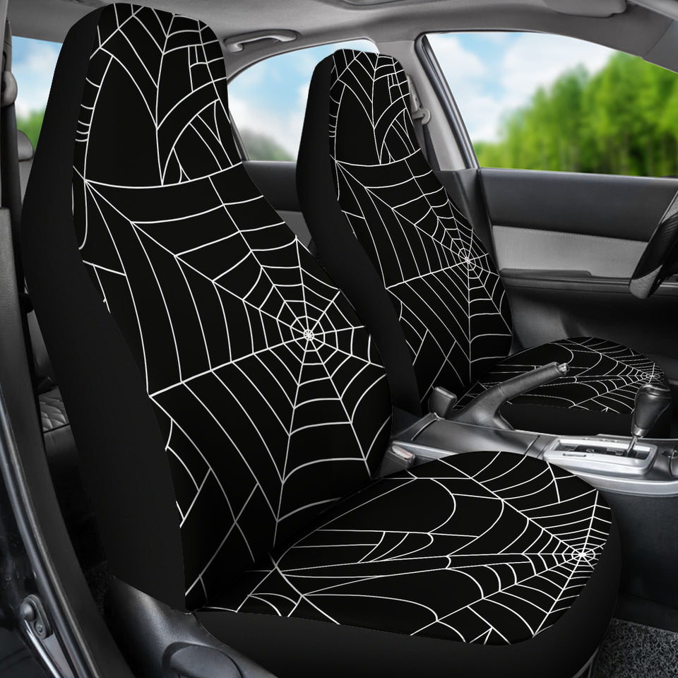 Spider Web Pattern Black Background White Cobweb Universal Fit Car Seat Covers