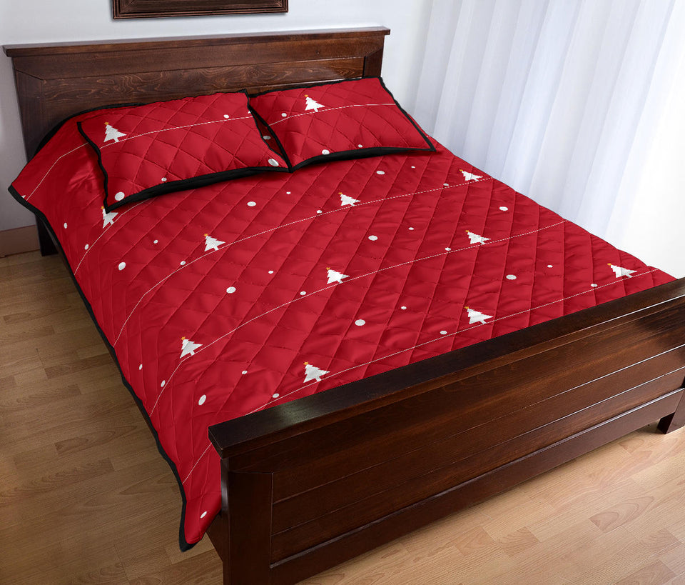 Christmas tree star snow red background Quilt Bed Set