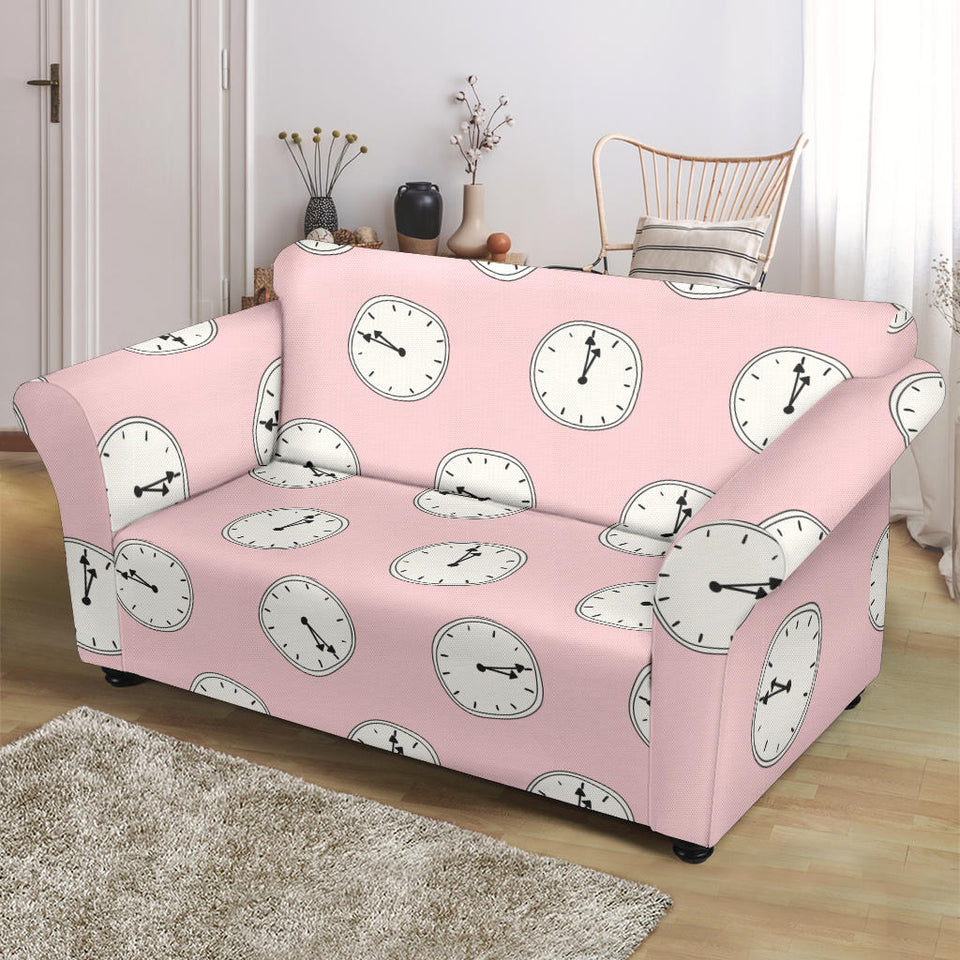 Clock Pattern Pink Blackground Loveseat Couch Slipcover