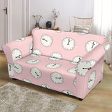 Clock Pattern Pink Blackground Loveseat Couch Slipcover