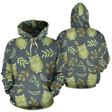 Cute Owls Leaves Pattern Men Women Pullover Hoodie