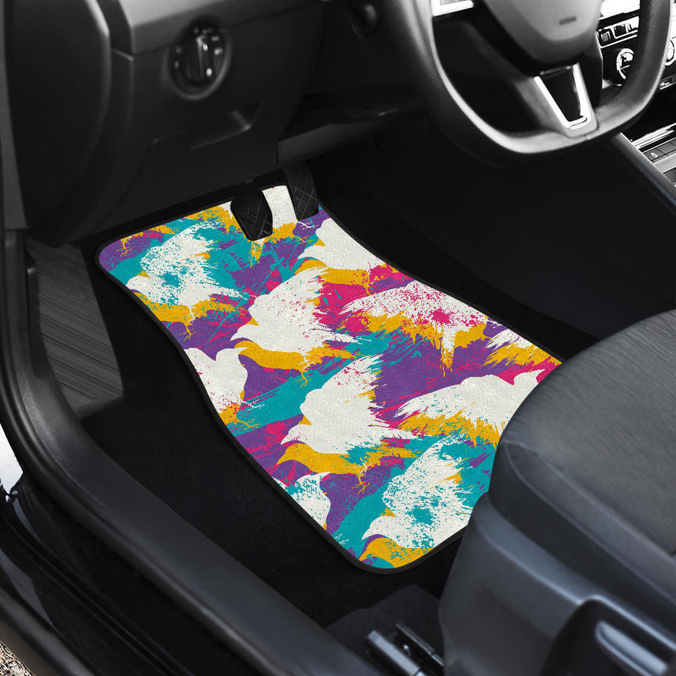 Colorful Crow Illustration Pattern Front And Back Car Mats