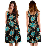Sea Turtle Blue Stone Pattern Sleeveless Midi Dress