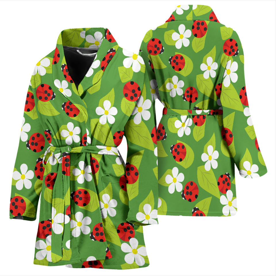 Ladybug Pattern Print Design 01 Women's Bathrobe