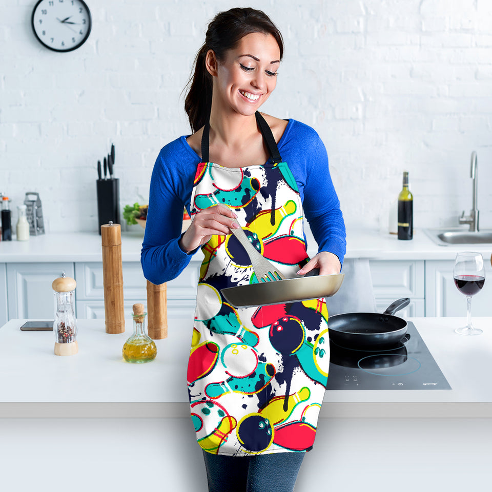 Watercolor Bowling Ball Pins Adjustable Apron