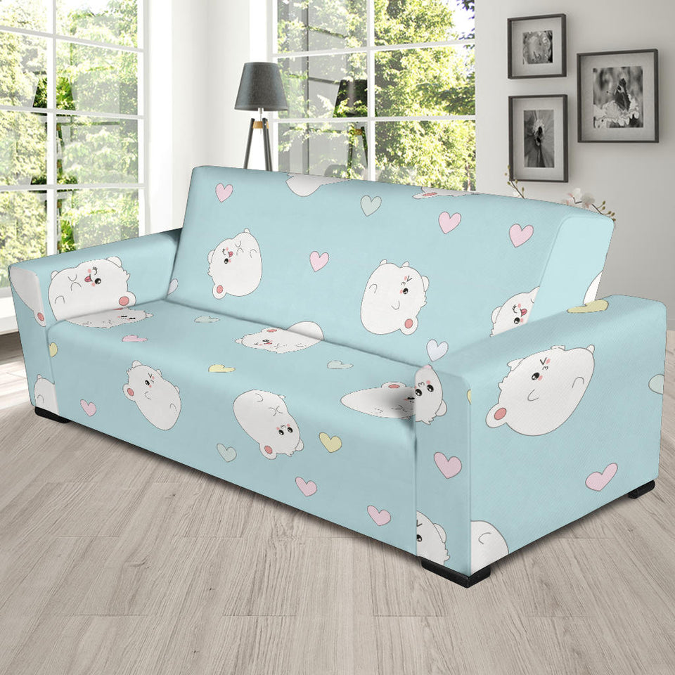 White Cute Hamsters Heart Pattern Sofa Slipcover
