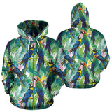 Colorful Parrot Exotic Flower Leaves Zip Up Hoodie