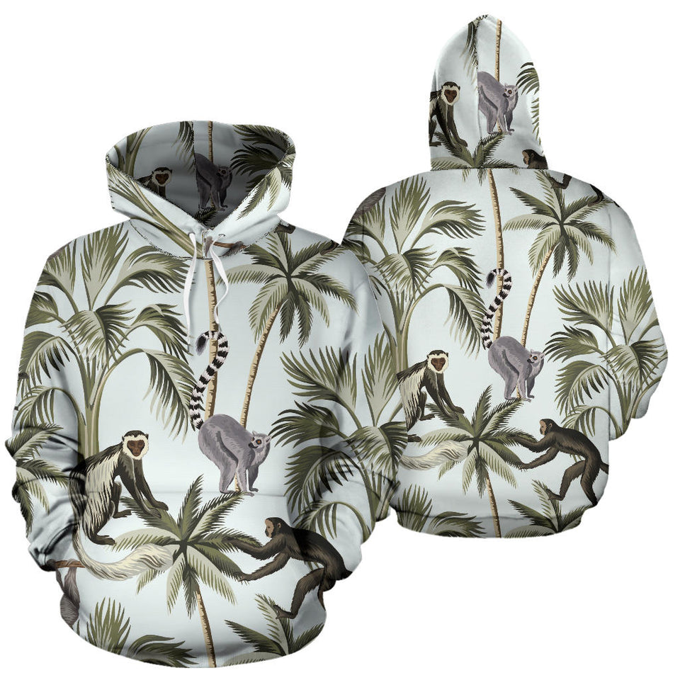 Monkey Sloth Lemur Palm Trees Pattern Men Women Pullover Hoodie