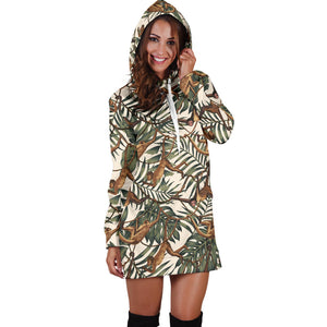 Monkey Tropical Leaves Background Women'S Hoodie Dress