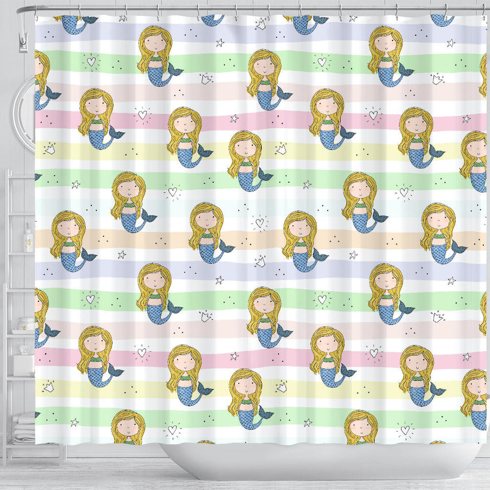 Cute Hand Drawn Mermaid Shower Curtain Fulfilled In US