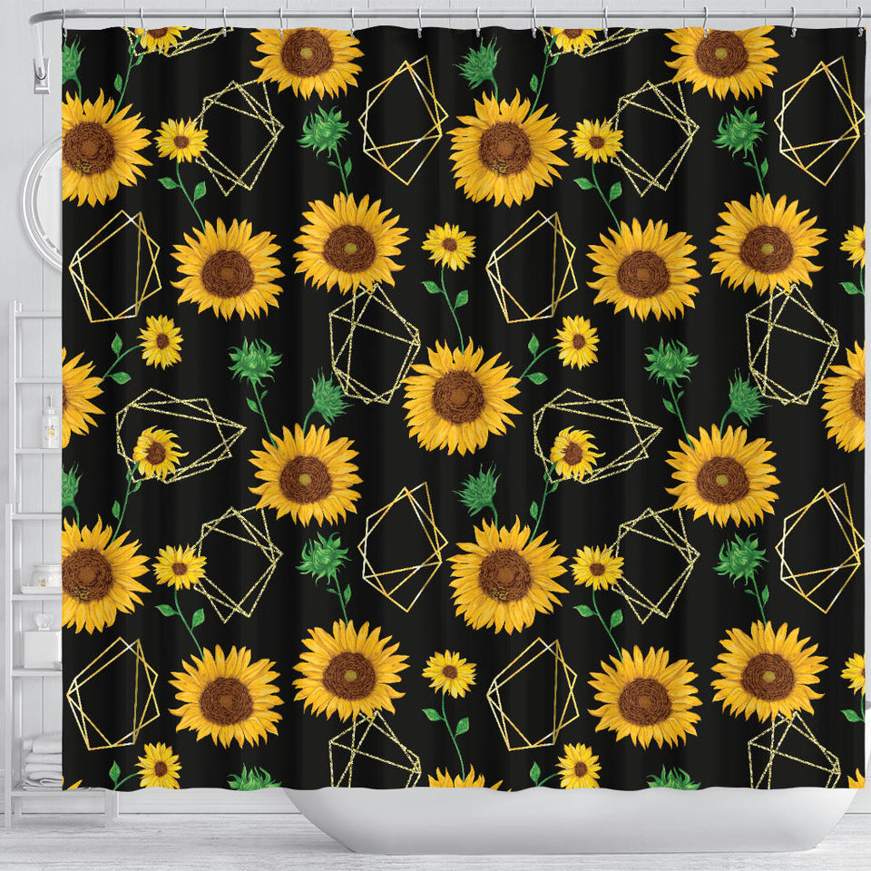 Sunflower Golden Polygonal Shapes Shower Curtain Fulfilled In US