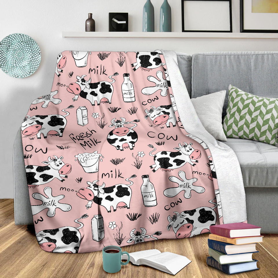 Cows Milk Product Pink Background Premium Blanket