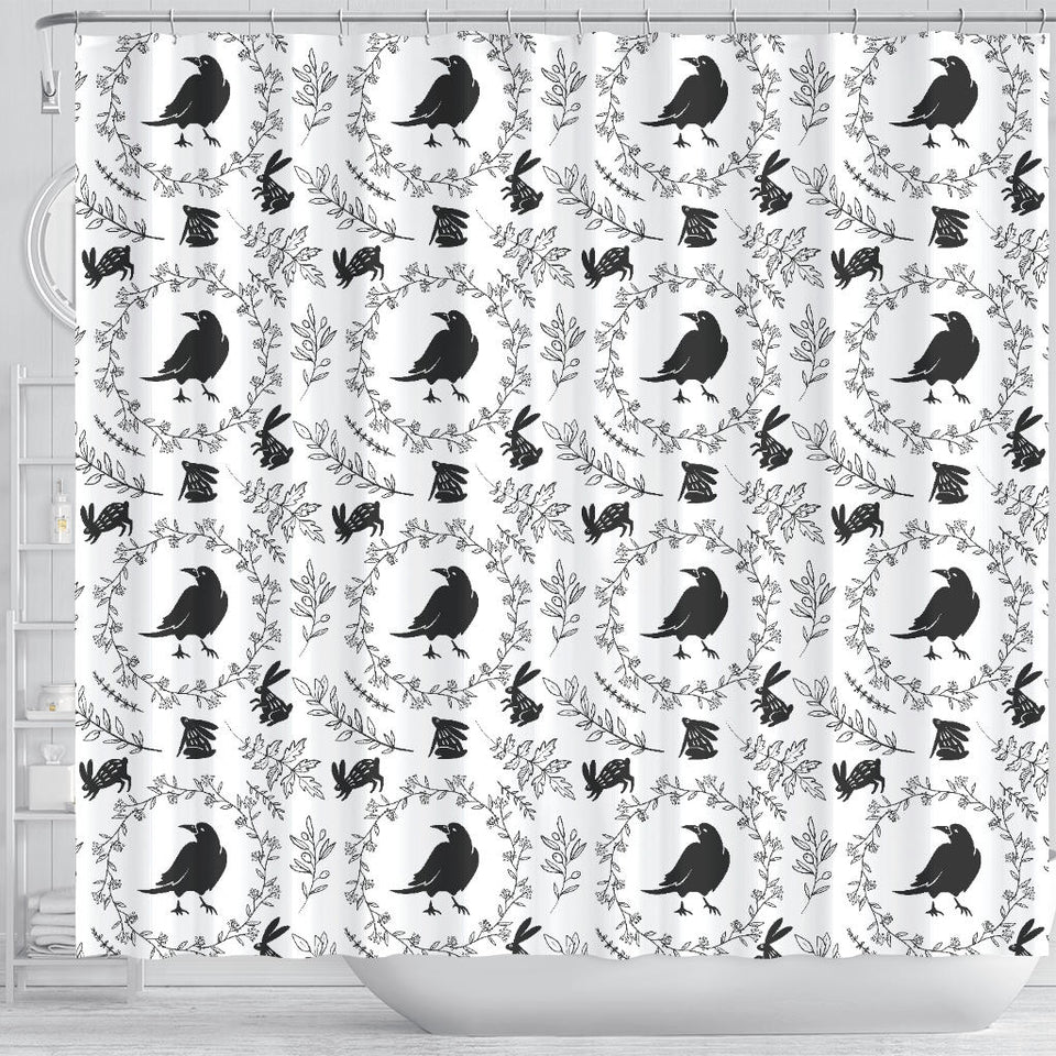 Crows Floral Wreath Rabbit Pattern Shower Curtain Fulfilled In US