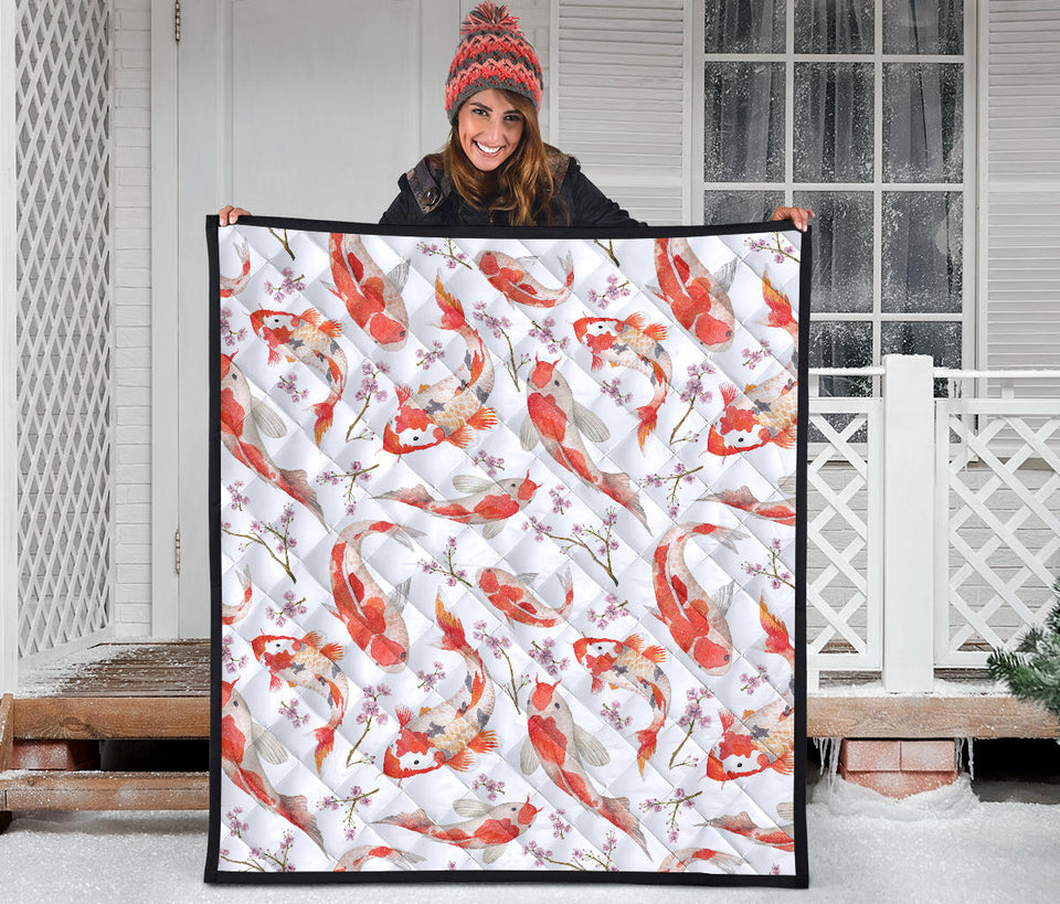Watercolor Koi Fish Carp Fish Pattern Premium Quilt