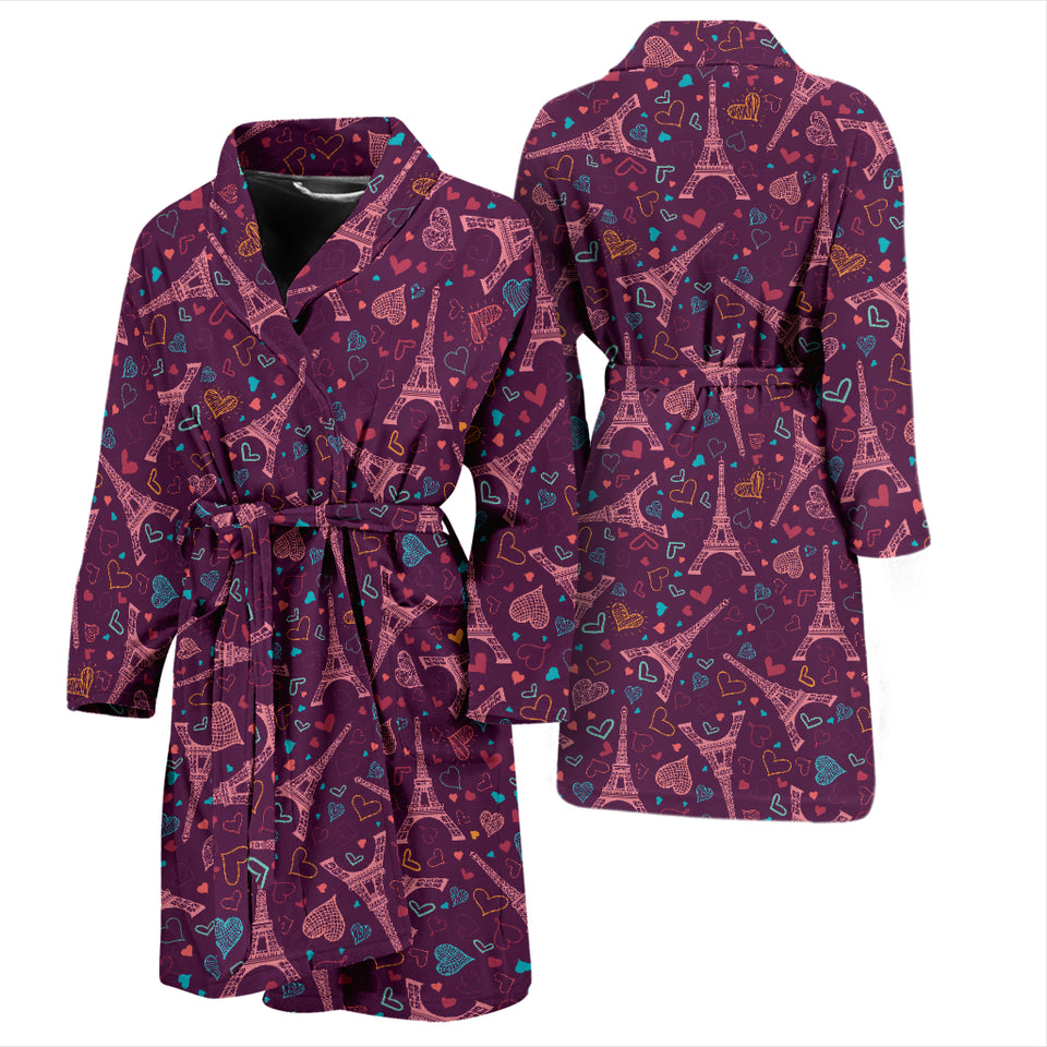 Eiffel Tower Heart Pattern Print Design 04 Men's Bathrobe
