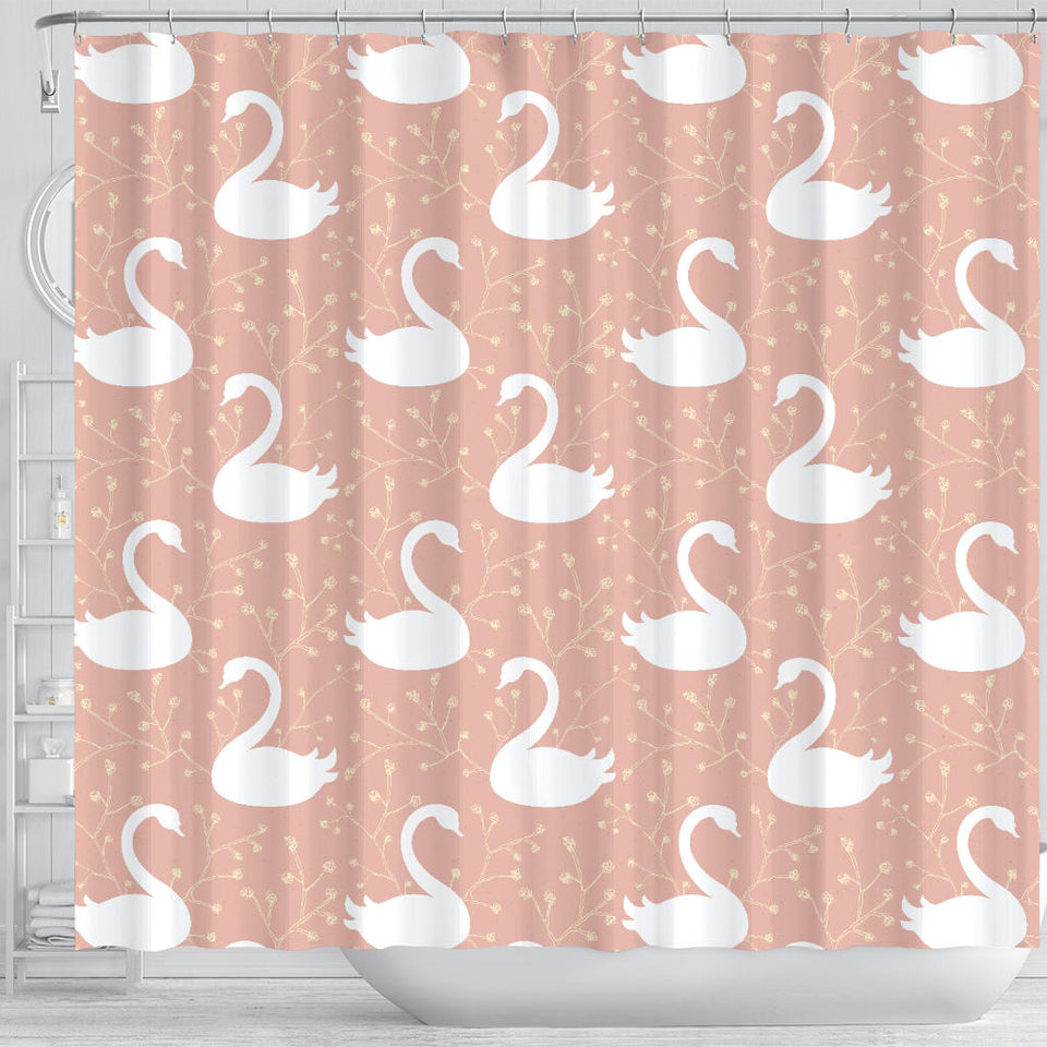Swan Flower Light Pink Background Shower Curtain Fulfilled In US