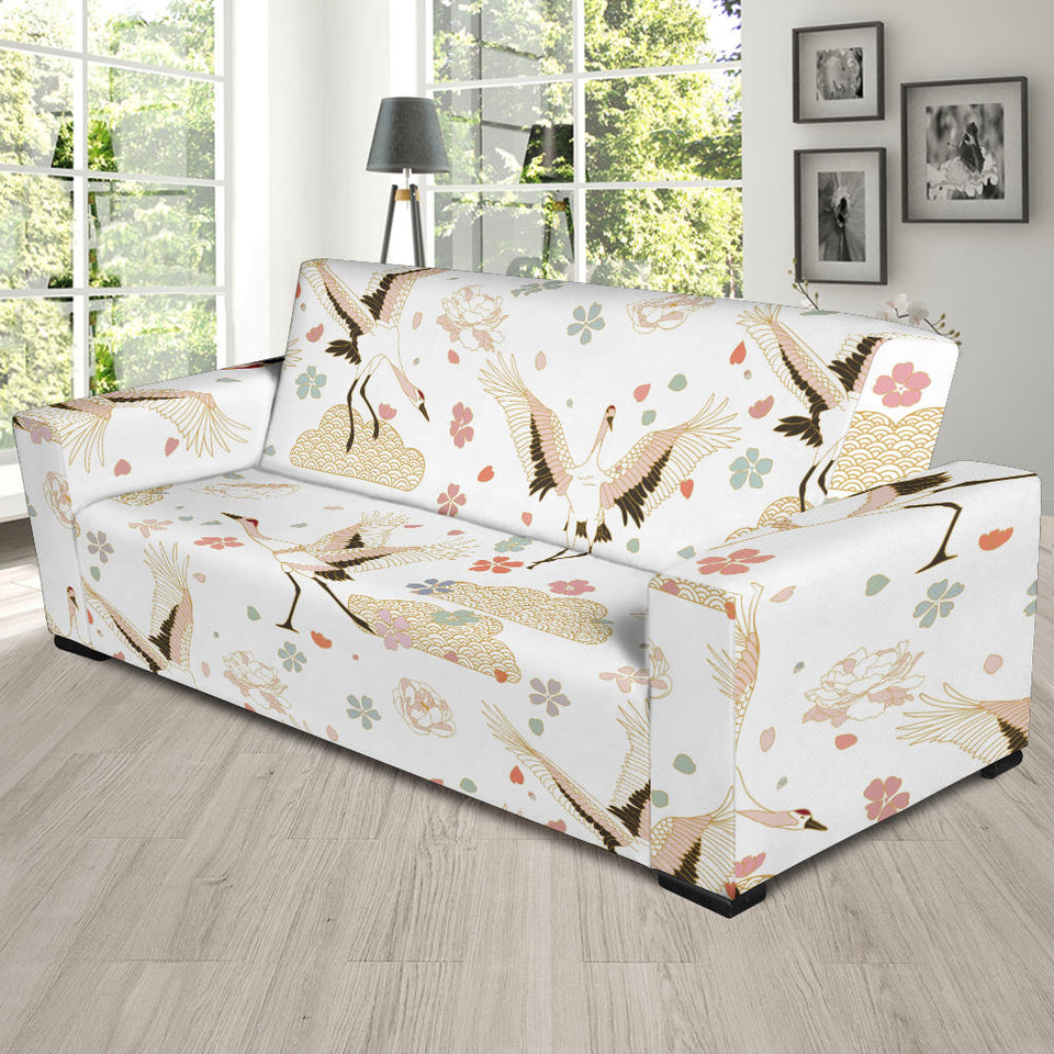 Beautiful Japanese Cranes Pattern Sofa Slipcover