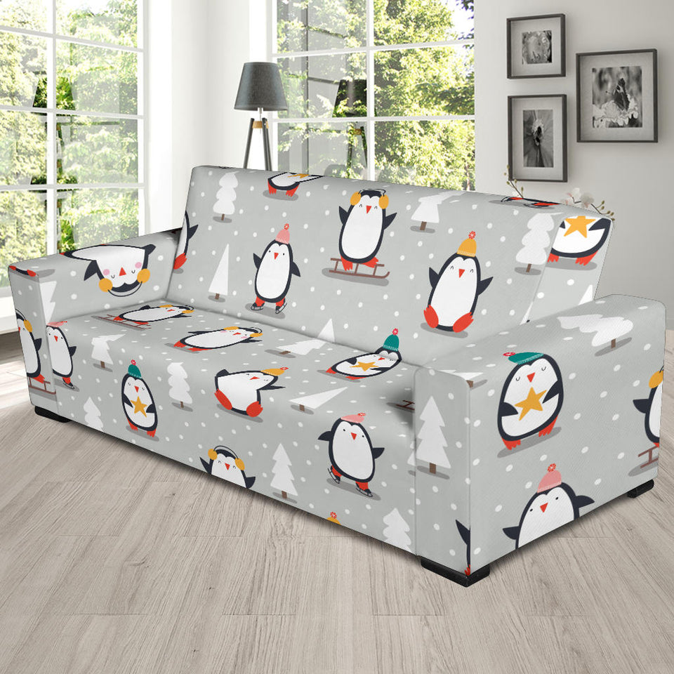 Cute Penguin Christmas Pattern Sofa Slipcover